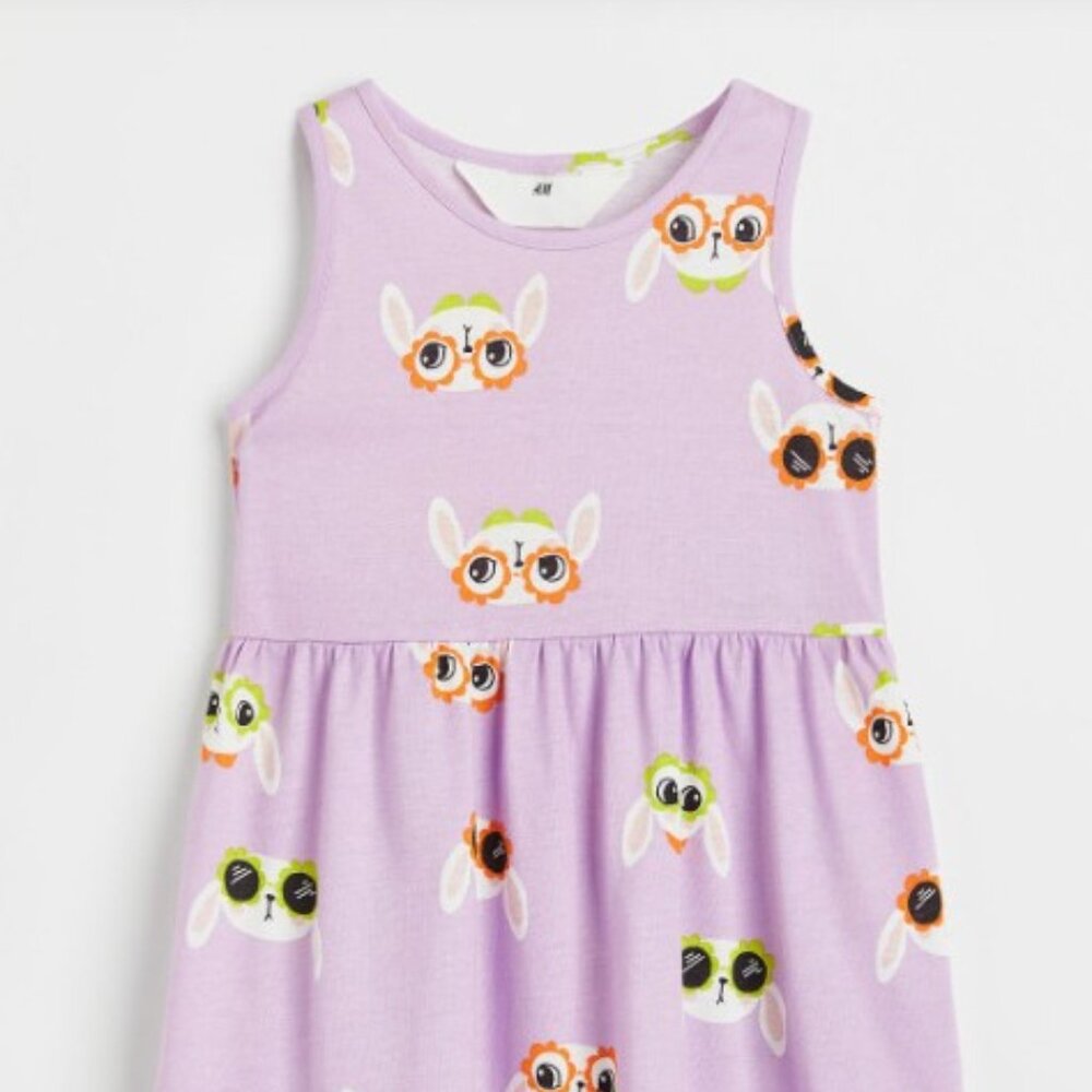 Girls' Light Purple Sleeveless Bunny with Sunglasses Jersey Dress